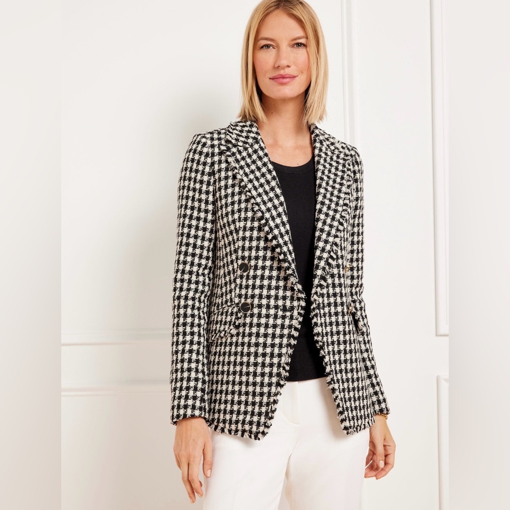 Talbots Plus  Black and White Checkered Blazer